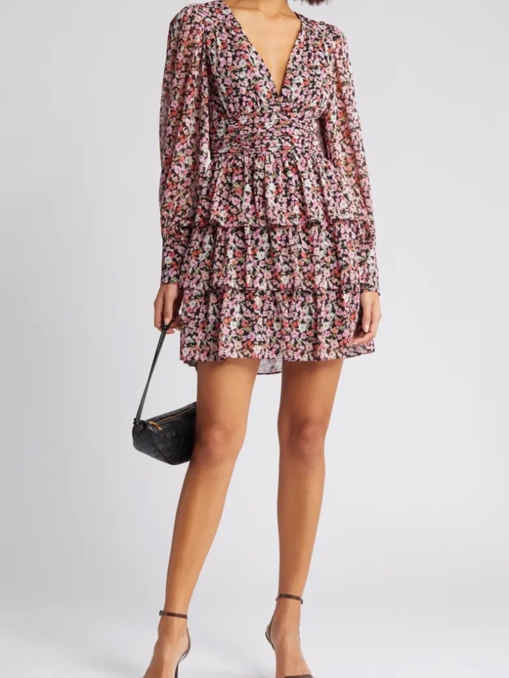 Charles Henry Floral Tiered Long Sleeve Minidress S